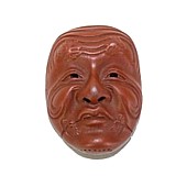 маска театра Но, японская антикварная нэцке из керамики