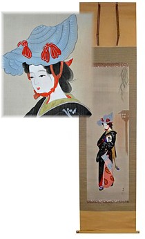 японский старинный рисунок на свитке ГЕЙША, 1900-е гг.