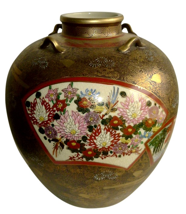 японская антикварная ваза с росписью