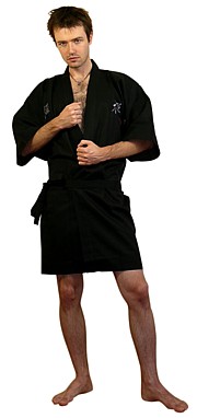 мужской короткий халат-кимоно с вышивкой в виде японского иероглифа ДЗЭН
