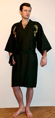 мужской короткий халат-кимоно с вышивкой и подкладкой, Япония