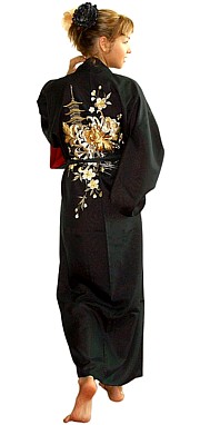 женский халат кимоно с вышивкой и подкалдкой, сделано в Японии