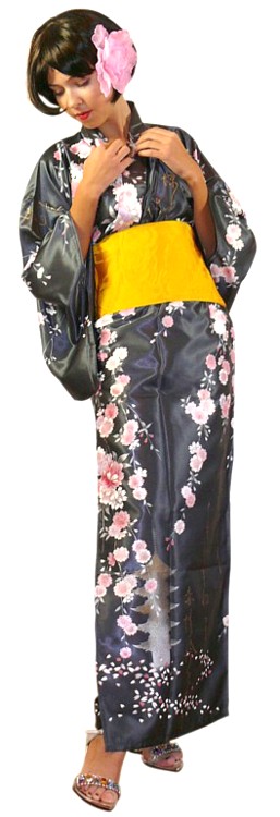 японское кимоно Сакура и пояс оби, сделано в Японии