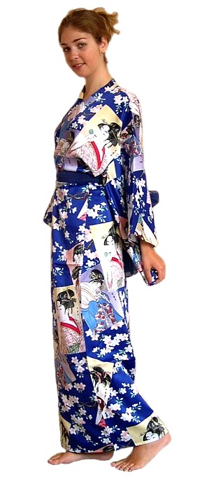 женский халат кимоно с рисунком на темы укиё-э